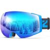 ZIONOR X4 Ski Goggles Magnetic Lens – Snowboard Goggles for Men Women Adult – Snow Goggles Anti-fog UV Protection(A5-vlt 11% Light Blue Frame Revo Blue Lens)