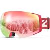 ZIONOR X4 Ski Goggles Magnetic Lens – Snowboard Goggles for Men Women Adult – Snow Goggles Anti-fog UV Protection(B2-red Frame Sakurapink Lens)