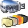 ZIONOR X4 Ski Goggles Set 5 In 1 Snow Goggles for Men Women Adult Snowboard Goggles Anti-fog UV Protection(Polarized Photochromic+bright+clear+red(org-base)+silver)