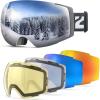 ZIONOR X4 Ski Goggles Set 5 In 1 Snow Goggles for Men Women Adult Snowboard Goggles Anti-fog UV Protection(Polarized+bright+clear+red(org-base)+silver)