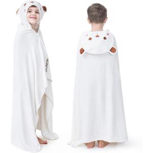 ZIONOR Hooded Bath Towel for Kids – 50”L x 35”W Extra-Large Hooded Towels for Big Kids 6-10, Kids Beach Towels Made from Bamboo Rayon, Suitable for Bath, Pool, Beach(White Bear)(1-white Bear)