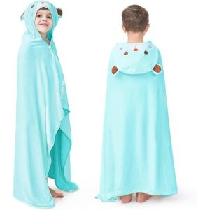 ZIONOR Hooded Bath Towel for Kids – 50”L x 35”W Extra-Large Hooded Towels for Big Kids 6-10, Kids Beach Towels Made from Bamboo Rayon, Suitable for Bath, Pool, Beach(Purple Shark)(2-blue Bear)