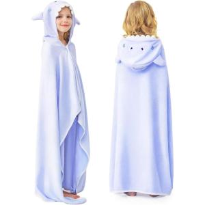 ZIONOR Hooded Bath Towel for Kids – 50”L x 35”W Extra-Large Hooded Towels for Big Kids 6-10, Kids Beach Towels Made from Bamboo Rayon, Suitable for Bath, Pool, Beach(Purple Shark)(4-purple Shark)