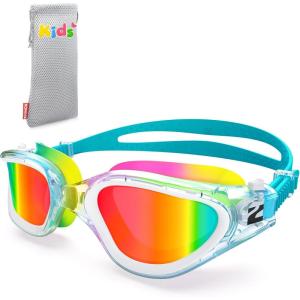ZIONOR Kids Swim Goggles, G1MINI MIX Vibrant Colorblock Polarized No Leaking Anti Fog Kids Goggles(3-14)(D(allclear/Red/Orange-red))