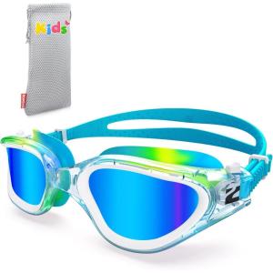 ZIONOR Kids Swim Goggles, G1MINI MIX Vibrant Colorblock Polarized No Leaking Anti Fog Kids Goggles(3-14)(F(allclear/Red/Orange-blue))