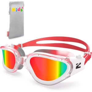 ZIONOR Kids Swim Goggles, G1MINI MIX Vibrant Colorblock Polarized No Leaking Anti Fog Kids Goggles(3-14)(H(white/Red-red))
