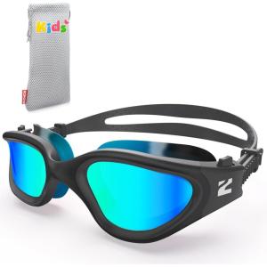 ZIONOR Kids Swim Goggles, G1MINI MIX Vibrant Colorblock Polarized No Leaking Anti Fog Kids Goggles(3-14)(I(black/Blue-gold))