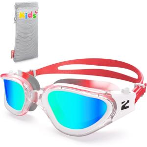 ZIONOR Kids Swim Goggles, G1MINI MIX Vibrant Colorblock Polarized No Leaking Anti Fog Kids Goggles(3-14)(J(white/Red-gold))