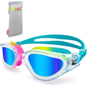 ZIONOR Kids Swim Goggles, G1MINI MIX Vibrant Colorblock Polarized No Leaking Anti Fog Kids Goggles(3-14)(M(blue/Green-blue))