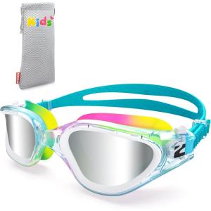 ZIONOR Kids Swim Goggles, G1MINI MIX Vibrant Colorblock Polarized No Leaking Anti Fog Kids Goggles(3-14)(P(allclear/Red/Orange-silvery ))