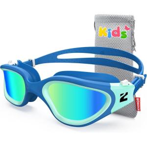 ZIONOR Kids Swim Goggles, G1MINI SE Anti-Fog Swimming Goggles for Kid Child 6-14(B4 (Gold Lens – Bluegreen))