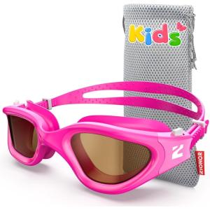 ZIONOR Kids Swim Goggles, G1MINI Ultra Photochromic Polarized Swimming Goggles Boys Girls(A0 (Rose  Polarized + Photochromic  None-metal Frame))