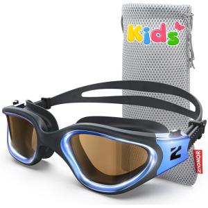 ZIONOR Kids Swim Goggles, G1MINI Ultra Photochromic Polarized Swimming Goggles Boys Girls(A1 (Blue  Polarized + Photochromic))