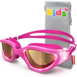 ZIONOR Kids Swim Goggles, G1MINI Ultra Photochromic Polarized Swimming Goggles Boys Girls(A1(rose  Polarized + Photochromic  Metal Frame))