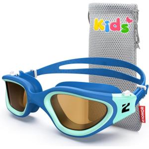 ZIONOR Kids Swim Goggles, G1MINI Ultra Photochromic Polarized Swimming Goggles Boys Girls(A3 (Bluegreen polarized + Photochromic none-metal Frame))