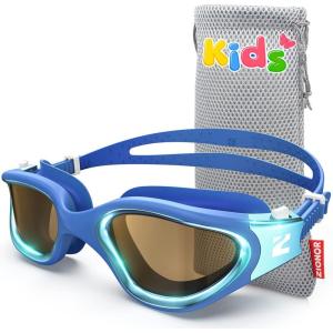 ZIONOR Kids Swim Goggles, G1MINI Ultra Photochromic Polarized Swimming Goggles Boys Girls(A4 (Blue  Polarized + Photochromic))