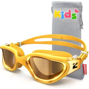 ZIONOR Kids Swim Goggles, G1MINI Ultra Photochromic Polarized Swimming Goggles Boys Girls(A4 (Gold  Polarized + Photochromic))