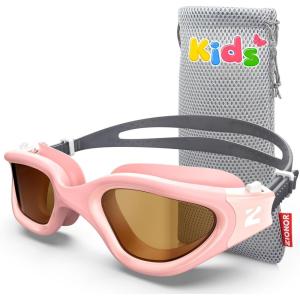 ZIONOR Kids Swim Goggles, G1MINI Ultra Photochromic Polarized Swimming Goggles Boys Girls(A5 (Pink  Polarized + Photochromic  None-metal Frame))