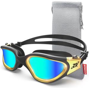 ZIONOR Swim Goggles, G1 MAX Polarized Anti-Fog Swimming Goggles for Men Women(A6 (Polarized + Mirror Gold))