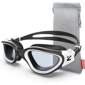 ZIONOR Swim Goggles, G1 SE Swimming Goggles Anti-Fog for Adult Men Women(A0-clear Lens Black White Frame)