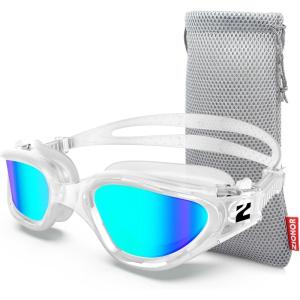 ZIONOR Swim Goggles, G1 SE Swimming Goggles Anti-Fog for Adult Men Women(A6-gold Lens Clear Frame)