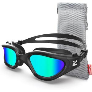 ZIONOR Swim Goggles, G1 SE Swimming Goggles Anti-Fog for Adult Men Women(A8-gold Lens Allblack Frame)