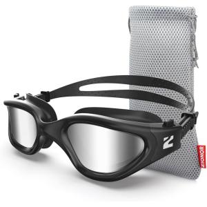 ZIONOR Swim Goggles, G1 SE Swimming Goggles Anti-Fog for Adult Men Women(B5-silver Lens Allblack Frame)