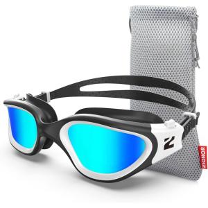 ZIONOR Swim Goggles, G1 SE Swimming Goggles Anti-Fog for Adult Men Women(B6-gold Lens Black White Frame)