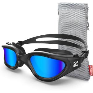 ZIONOR Swim Goggles, G1 SE Swimming Goggles Anti-Fog for Adult Men Women(B8-blue Lens Allblack Frame)