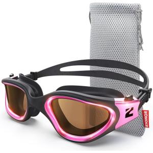 ZIONOR Swim Goggles, G1 Ultra Photochromic Polarized Swimming Goggles Men Women(A5 (Pink  Polarized + Photochromic))