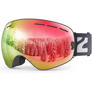 ZIONOR X Ski Goggles – OTG Snowboard Goggles Detachable Lens for Men Women Adult(A5-vlt 21% Black Frame Red Lens)