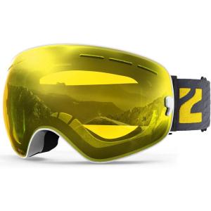 ZIONOR X Ski Goggles – OTG Snowboard Goggles Detachable Lens for Men Women Adult(A7-whiteframe Yellowlens Vlt 89%)