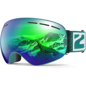 ZIONOR X Ski Goggles – OTG Snowboard Goggles Detachable Lens for Men Women Adult(A8-vlt 14% Green Frame Green Lens)