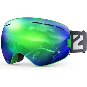 ZIONOR X Ski Goggles – OTG Snowboard Goggles Detachable Lens for Men Women Adult(B4-lagopus X Greenframe Greenlens Vlt 14%)