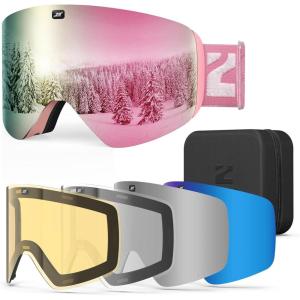 ZIONOR X11 Ski Goggles with 4 Lens, Magnetic Cylindrical Snow Snowboard Goggles with Case, Anti Fog OTG for Men Women Adult