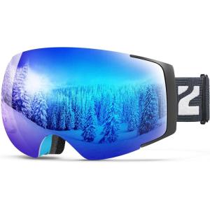 ZIONOR X4 Ski Goggles Magnetic Lens – Snowboard Goggles for Men Women Adult – Snow Goggles Anti-fog UV Protection(A2-vlt 11% Blue Frame Revo Blue Lens)