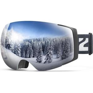 ZIONOR X4 Ski Goggles Magnetic Lens – Snowboard Goggles for Men Women Adult – Snow Goggles Anti-fog UV Protection(A3-vlt 10.5% Black Frame Revo Silver Lens)