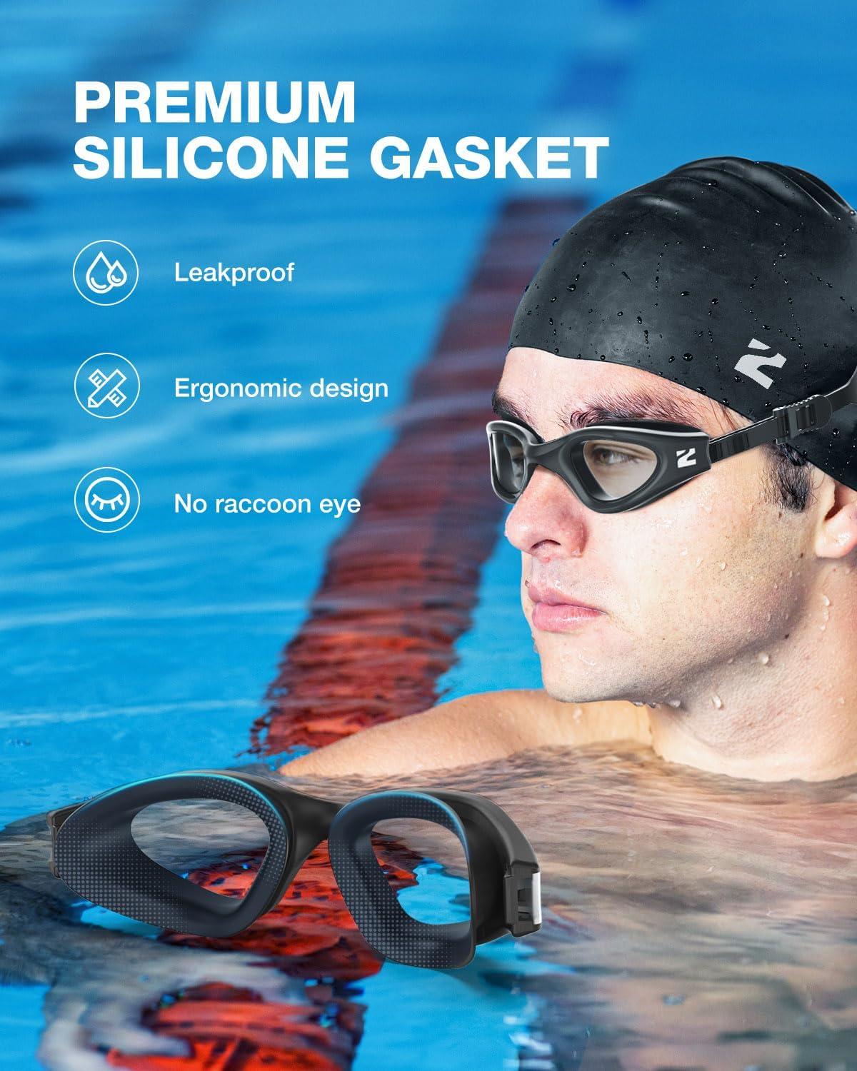 imageZIONOR G1 Lite Swim Goggles with Swim Cap Comfortable Antifog Swimming Goggles Cap Set for Adult Men WomenA3allblackclearc5 Black