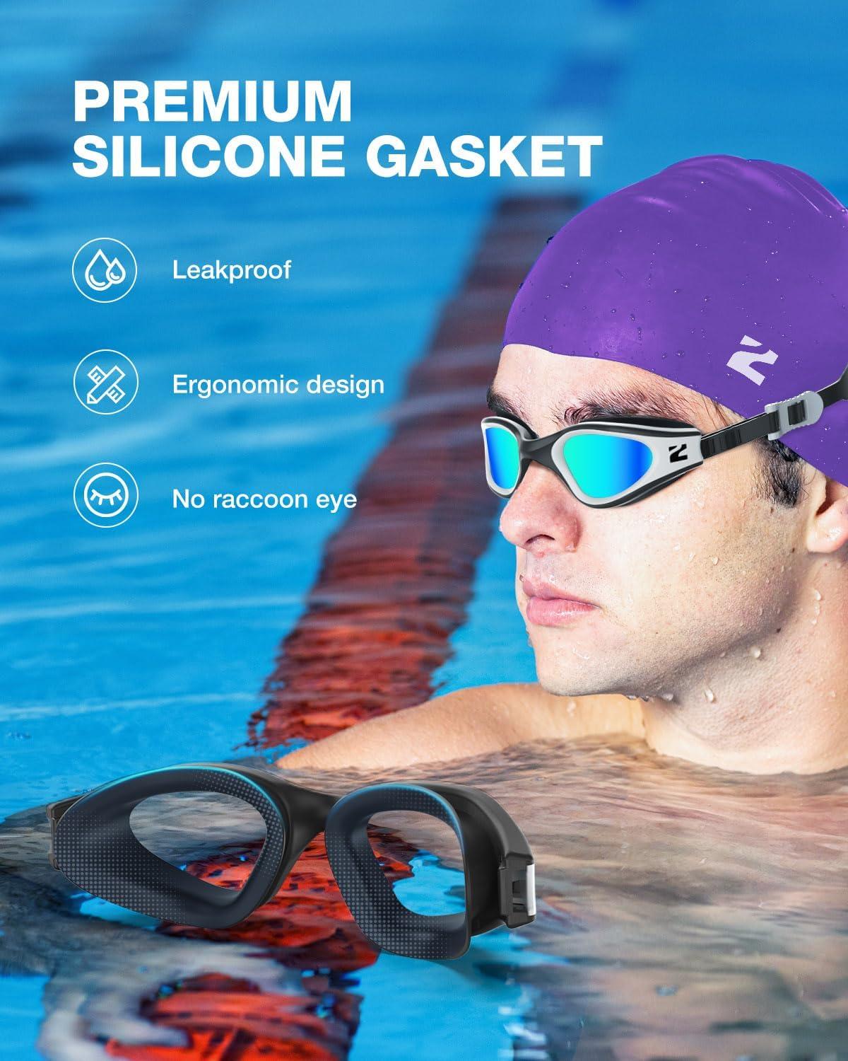 imageZIONOR G1 Lite Swim Goggles with Swim Cap Comfortable Antifog Swimming Goggles Cap Set for Adult Men WomenA7whitegoldc5 Purple