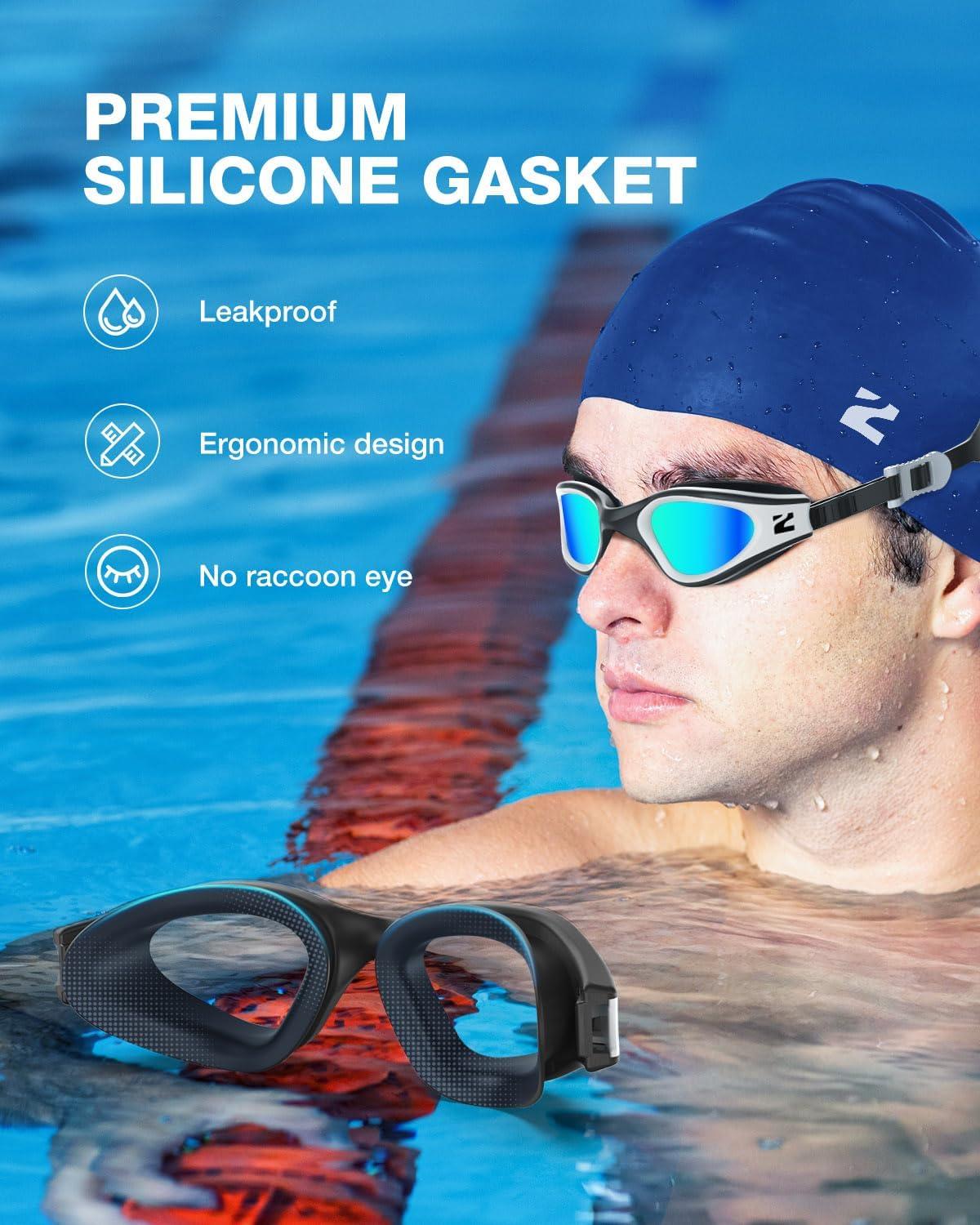 imageZIONOR G1 Lite Swim Goggles with Swim Cap Comfortable Antifog Swimming Goggles Cap Set for Adult Men WomenA8whitegoldc5 Blue