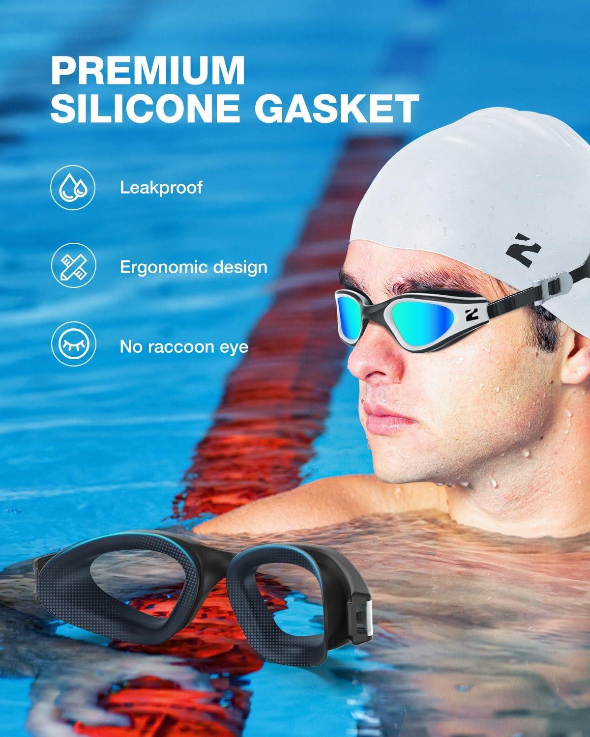 imageZIONOR G1 Lite Swim Goggles with Swim Cap Comfortable Antifog Swimming Goggles Cap Set for Adult Men WomenB3whitegoldc5 White