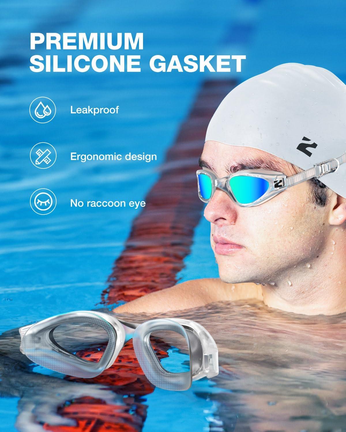 imageZIONOR G1 Lite Swim Goggles with Swim Cap Comfortable Antifog Swimming Goggles Cap Set for Adult Men WomenB4allcleargoldc5 White