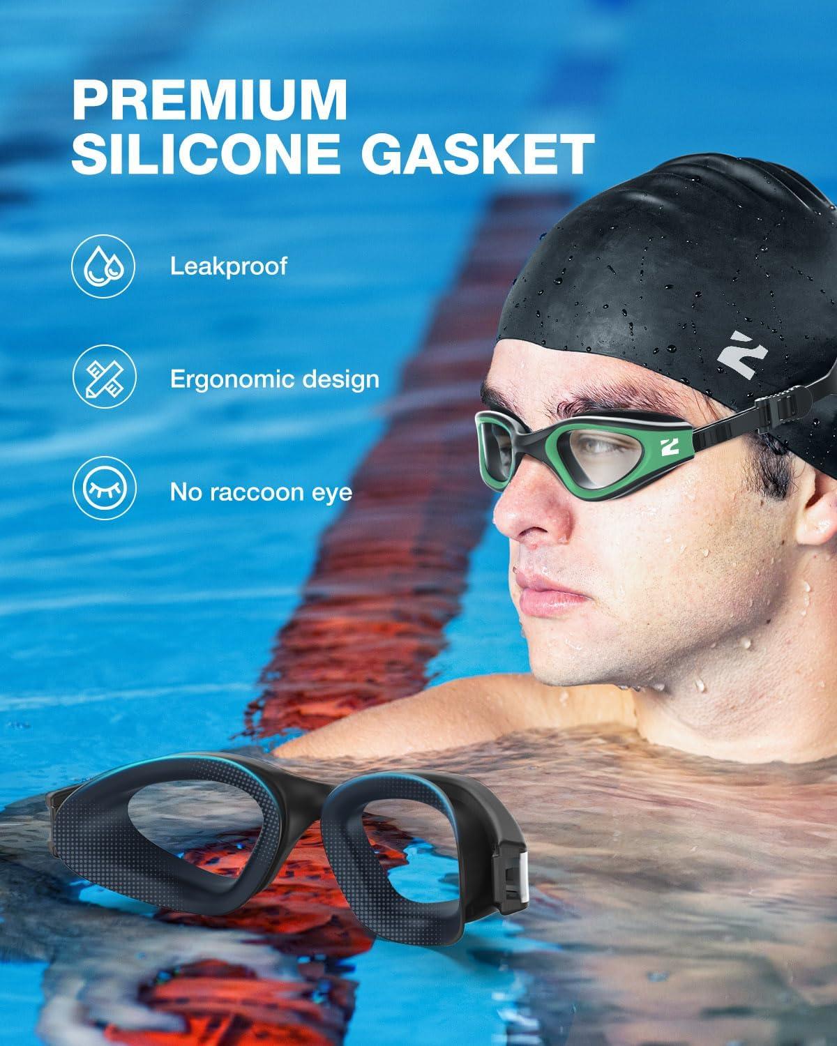 imageZIONOR G1 Lite Swim Goggles with Swim Cap Comfortable Antifog Swimming Goggles Cap Set for Adult Men WomenB7greenclearc5 Black