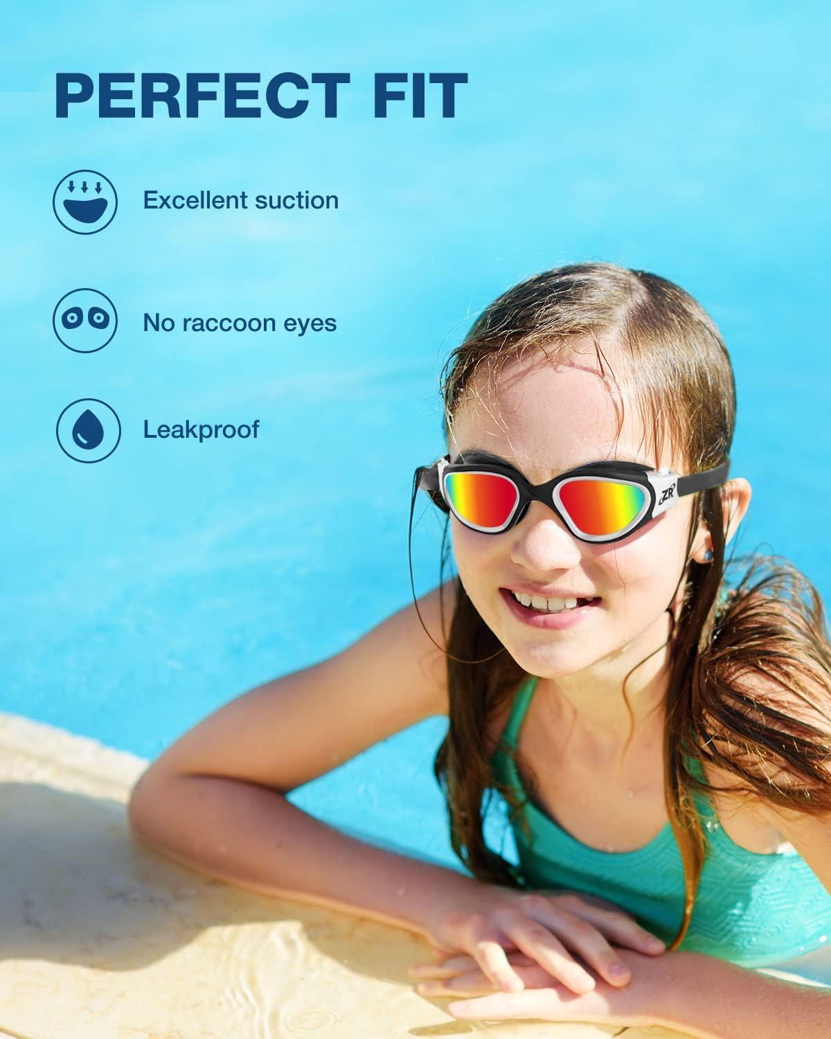 imageZIONOR Kids Swim Goggles G1 MINI UV Protection AntiFog Polarized Swimming Goggles for Age 614A5mirrored Red Lens Blackwhite Frame