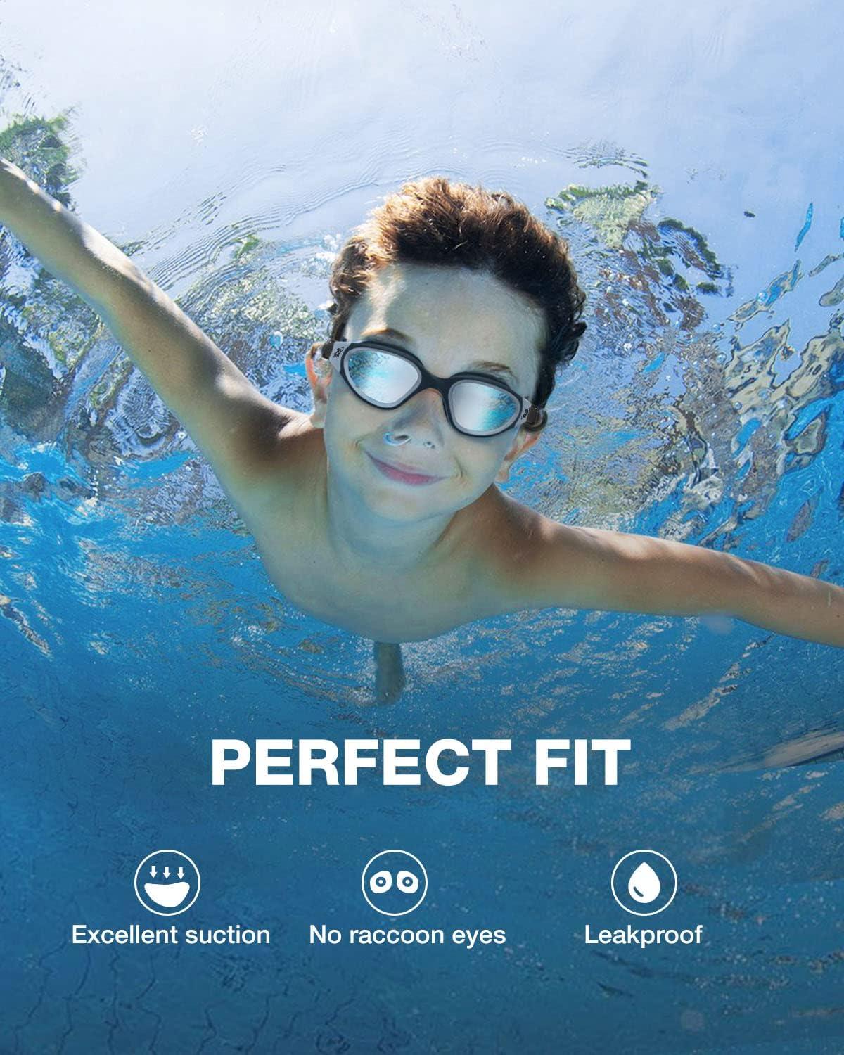 imageZIONOR Kids Swim Goggles G1 MINI UV Protection AntiFog Polarized Swimming Goggles for Age 614B0mirrored Silver Lens Blackwhite Frame