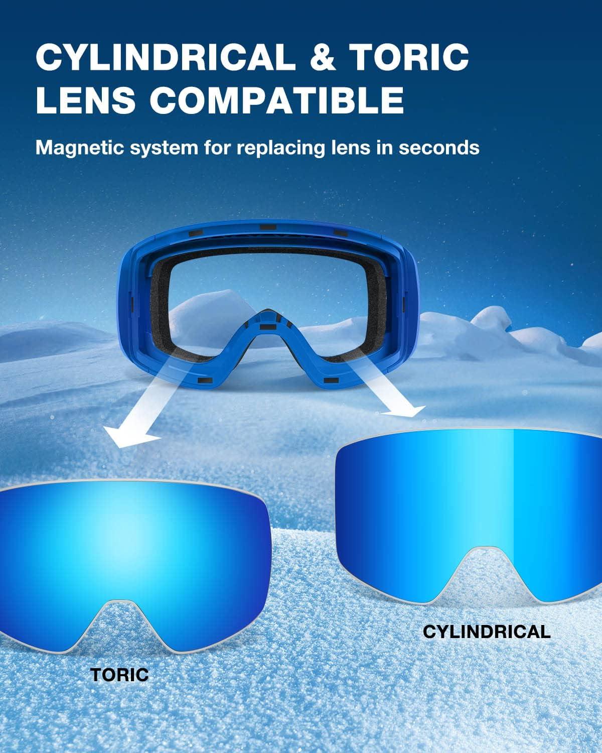imageZIONOR Ski Goggles X12 100 OTG Snow Goggles Detachable Lens for Men Women AdultA2grey Frame Blue Cylindrical Lens Vlt 22 S2