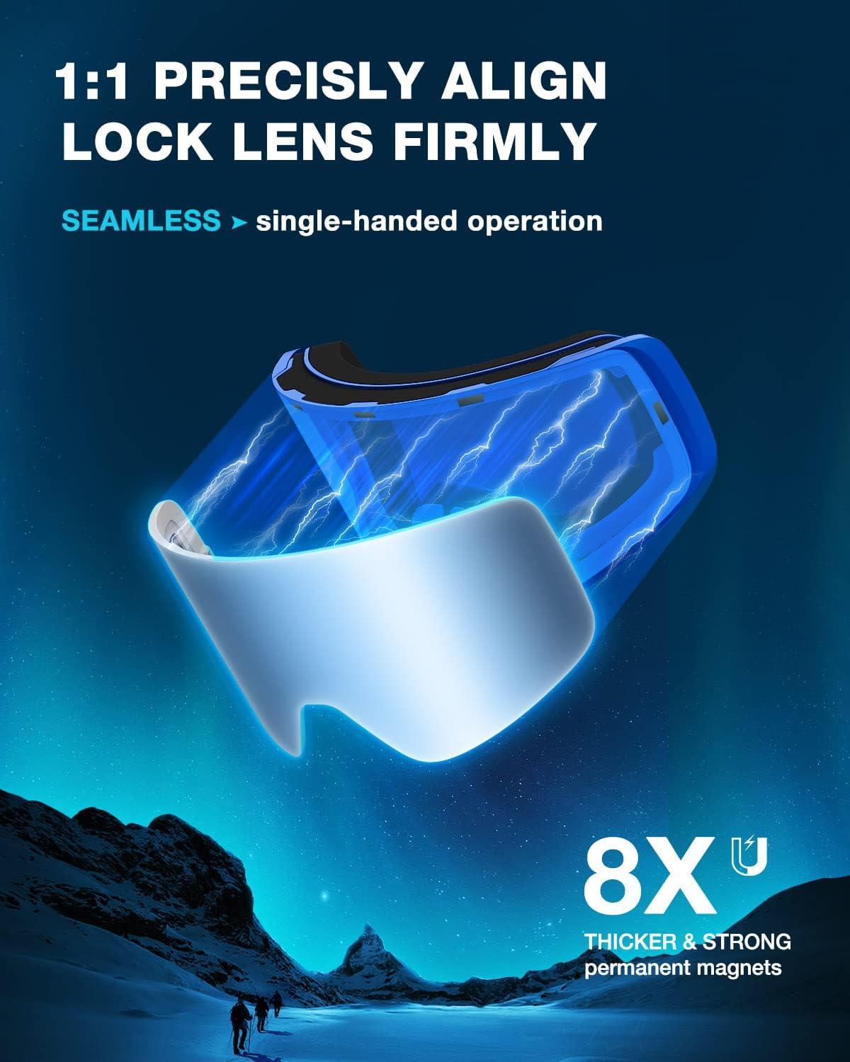 imageZIONOR Ski Goggles X12 100 OTG Snow Goggles Detachable Lens for Men Women AdultA2grey Frame Blue Cylindrical Lens Vlt 22 S2