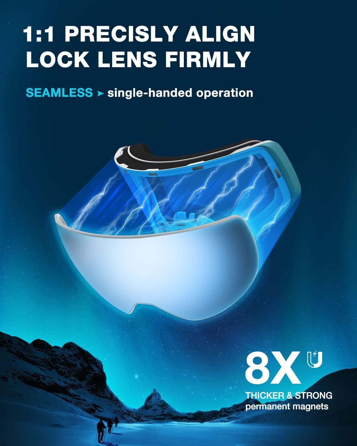 imageZIONOR Ski Goggles X12 100 OTG Snow Goggles Detachable Lens for Men Women AdultA3grey Frame Silver Toric Lens Vlt 10 S3