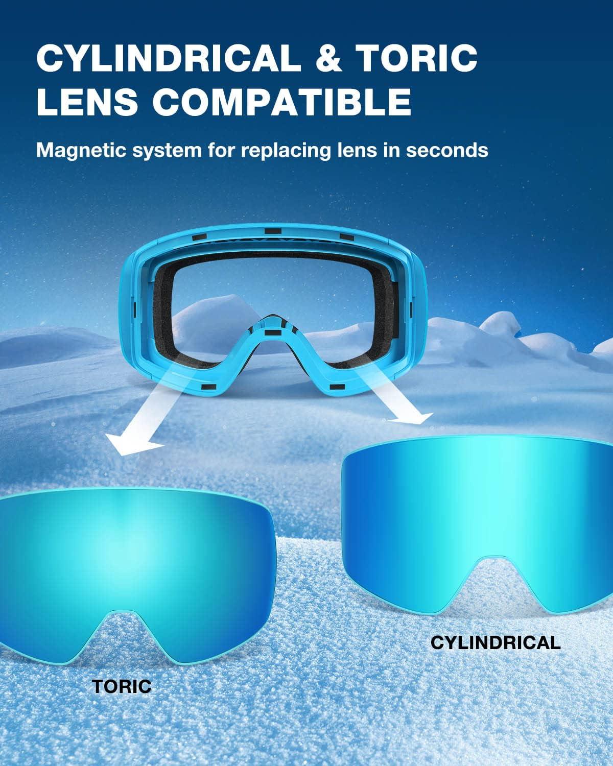 imageZIONOR Ski Goggles X12 100 OTG Snow Goggles Detachable Lens for Men Women AdultA4blue Frame Sapphire Cylindrical Lens Vlt 11 S3