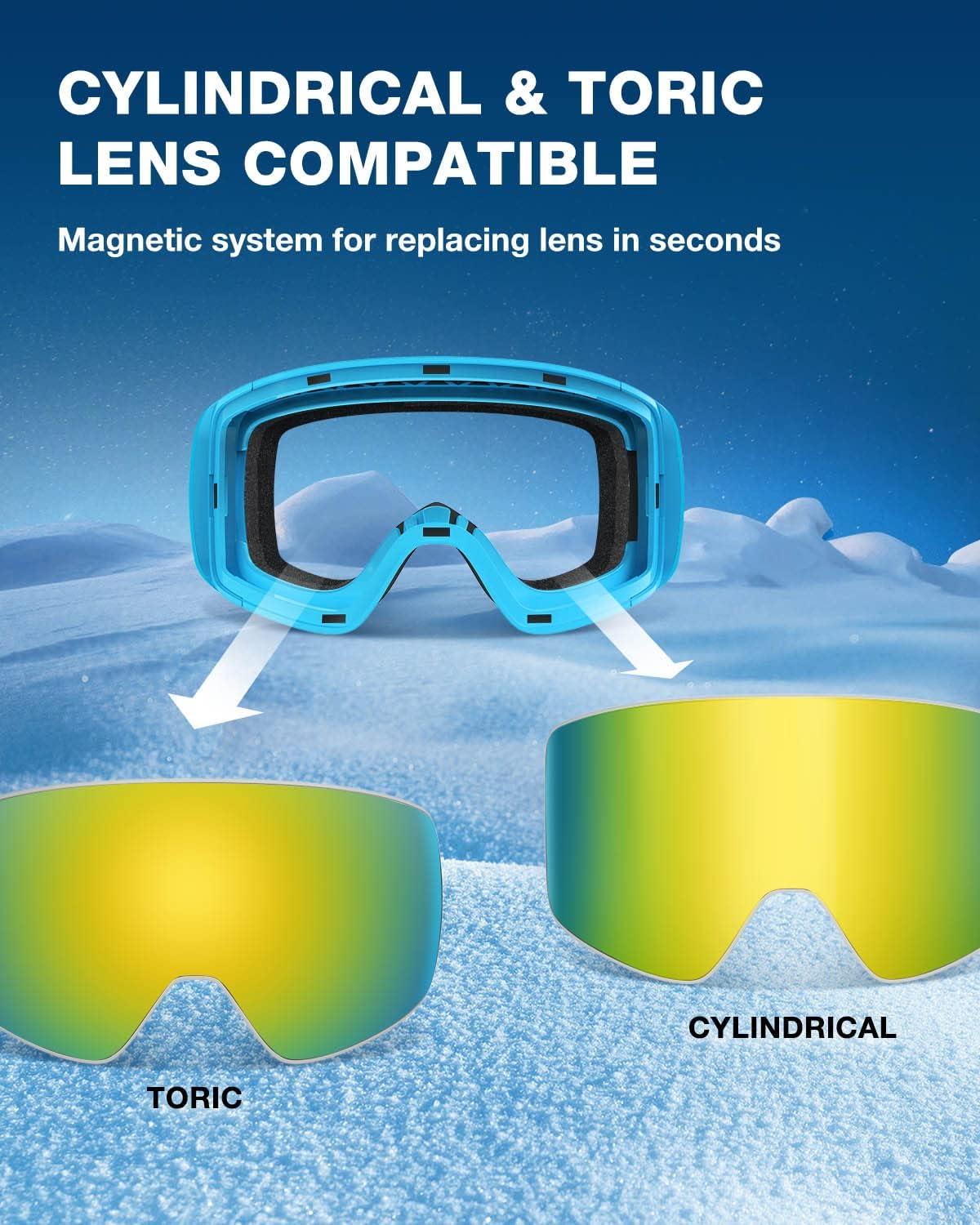 imageZIONOR Ski Goggles X12 100 OTG Snow Goggles Detachable Lens for Men Women AdultA9blue Frame Gold Cylindrical Lens Vlt 7 S4